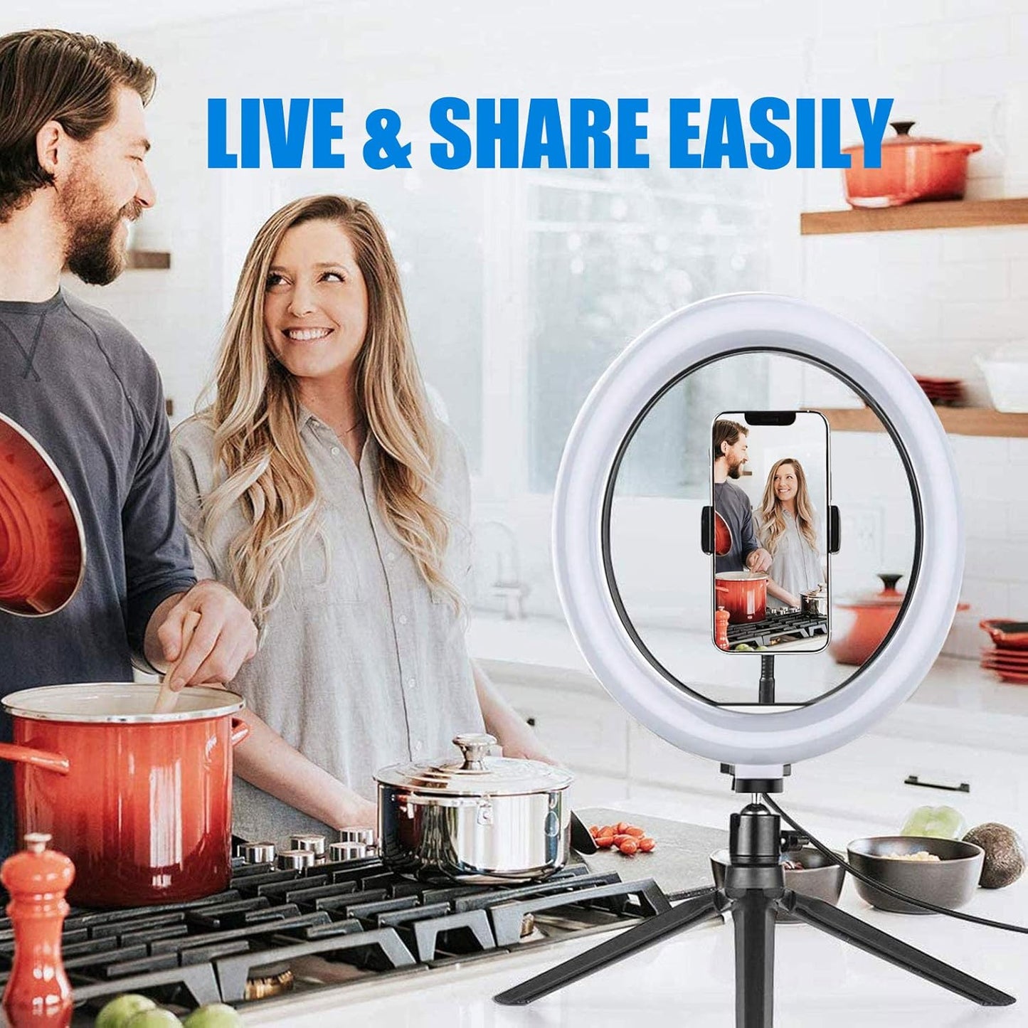 QX-260 LED Light Ring Selfie Ring Light with Bluetooth Remote Control and Tripod 3 Colors Mode 12 Dimmable, 360 degree Rotating LED Light Ring for Selfie, Makeup and Youtube Live