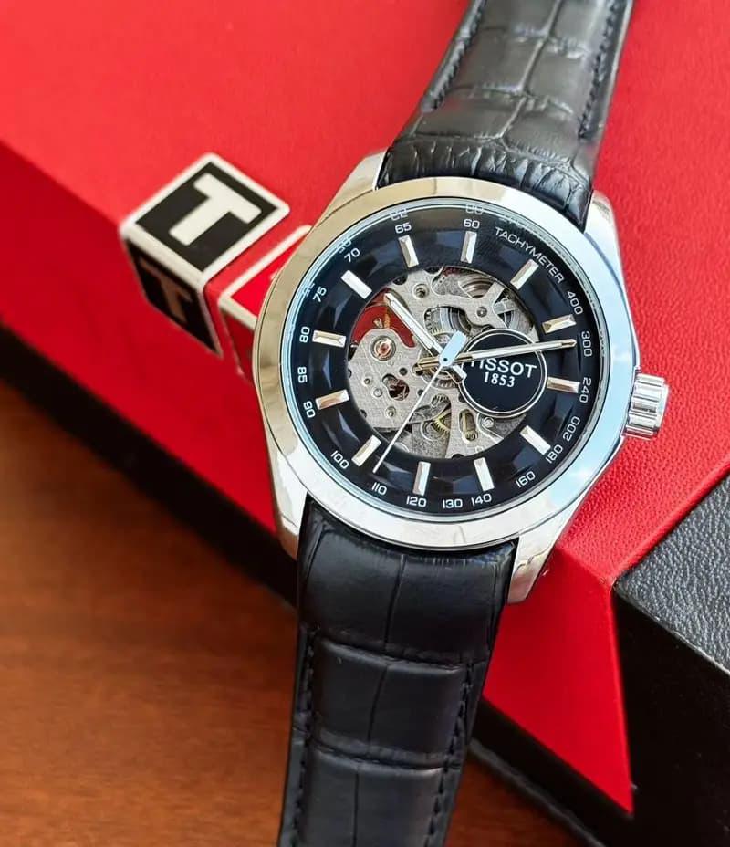 Tissot Premium Couturier Automatic 42MM Dial Black Alligator style leather band for Men