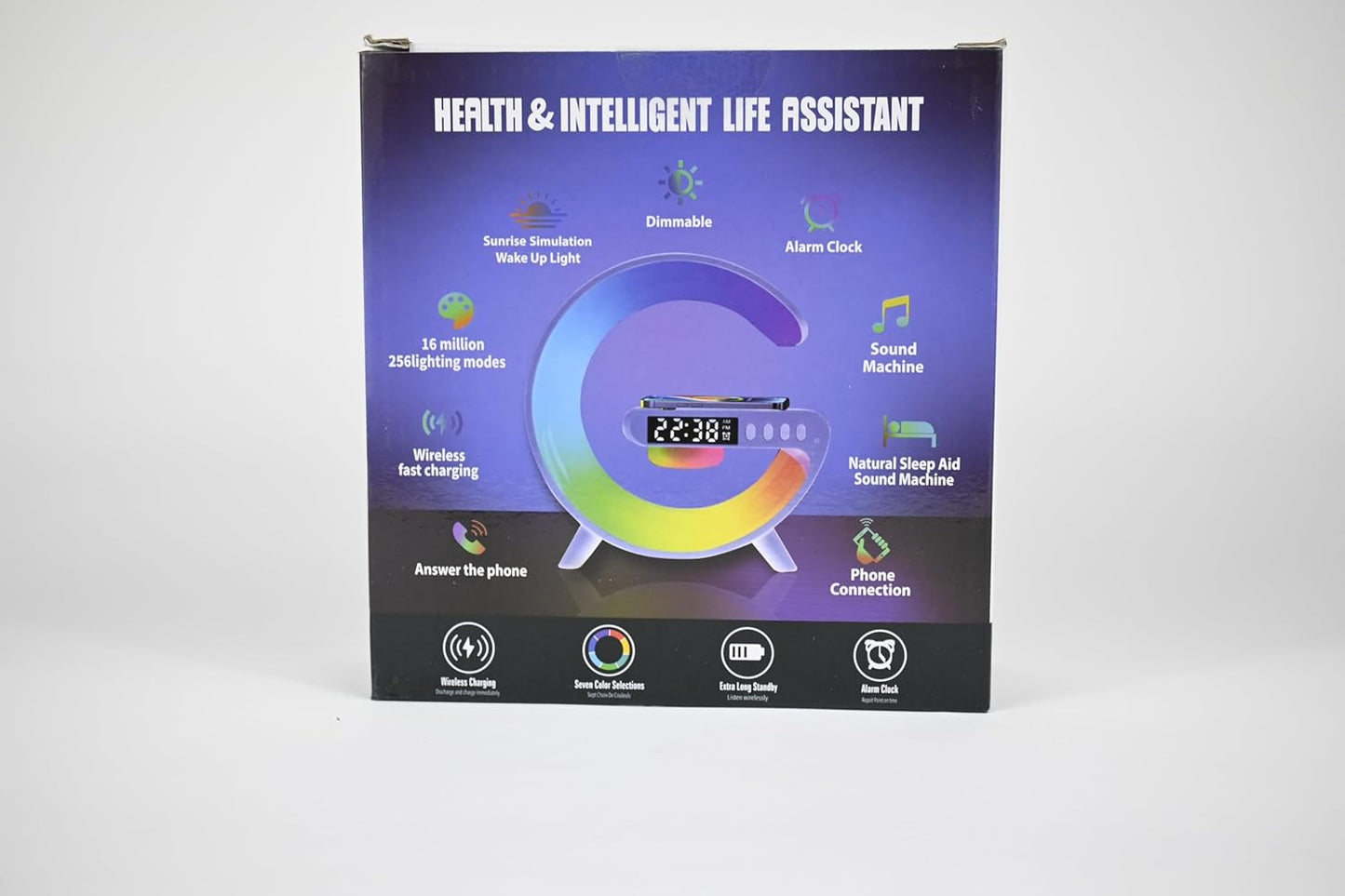 RGB LED Lamp with Wireless Charging, Bluetooth Speaker & USB-C – Modern G-Shaped Design