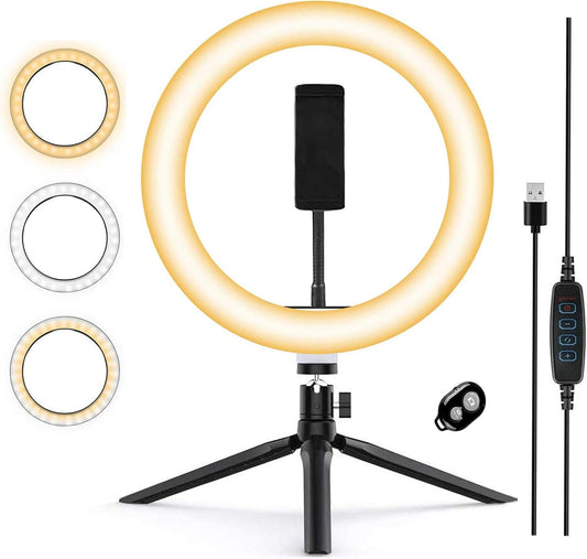 QX-260 LED Light Ring Selfie Ring Light with Bluetooth Remote Control and Tripod 3 Colors Mode 12 Dimmable, 360 degree Rotating LED Light Ring for Selfie, Makeup and Youtube Live