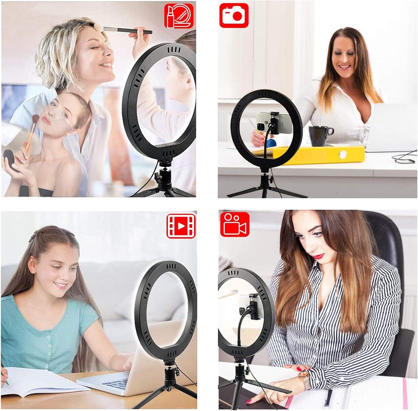 QX-260 LED Light Ring Selfie Ring Light with Bluetooth Remote Control and Tripod 3 Colors Mode 12 Dimmable, 360 degree Rotating LED Light Ring for Selfie, Makeup and Youtube Live
