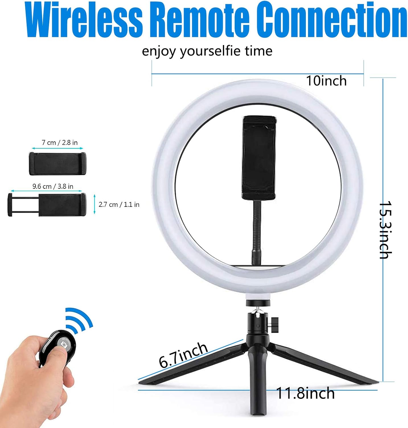 QX-260 LED Light Ring Selfie Ring Light with Bluetooth Remote Control and Tripod 3 Colors Mode 12 Dimmable, 360 degree Rotating LED Light Ring for Selfie, Makeup and Youtube Live