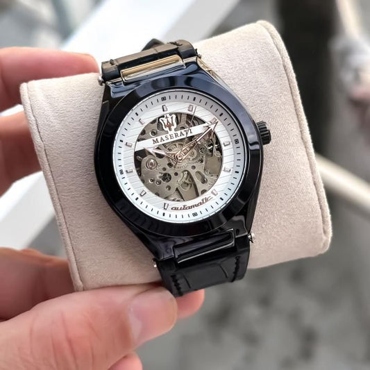 MASERATI  BLACK SKELETON AUTOMATIC WATCH – LUXURY IN MOTION
