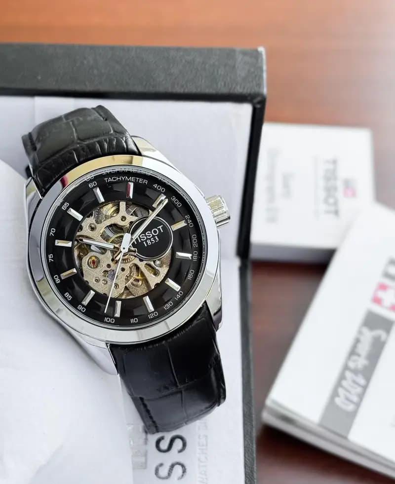 Tissot Premium Couturier Automatic 42MM Dial Black Alligator style leather band for Men