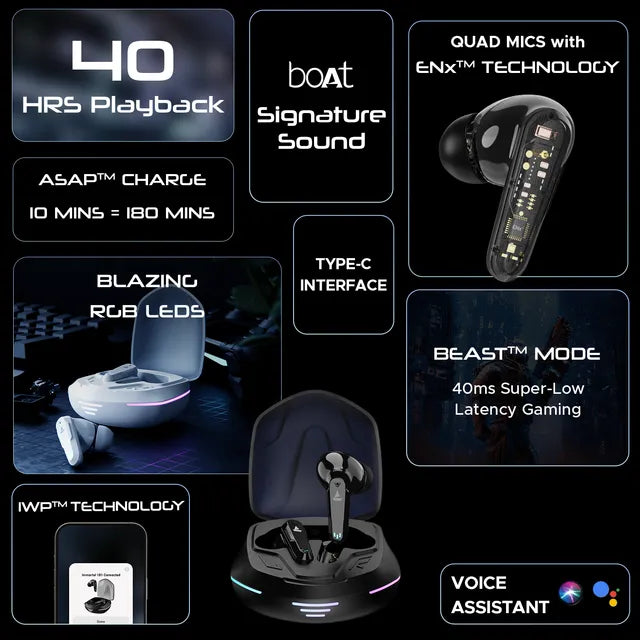 boAt Immortal – 181 Wireless Gaming Earbuds with Low Latency & RGB Lights