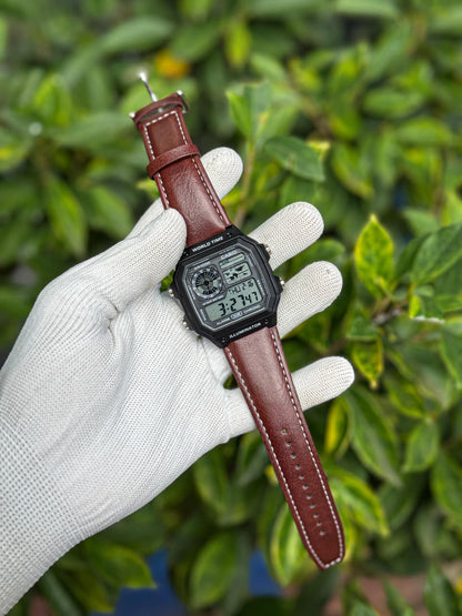 Casio World Time Digital Watch – Leather Strap Edition