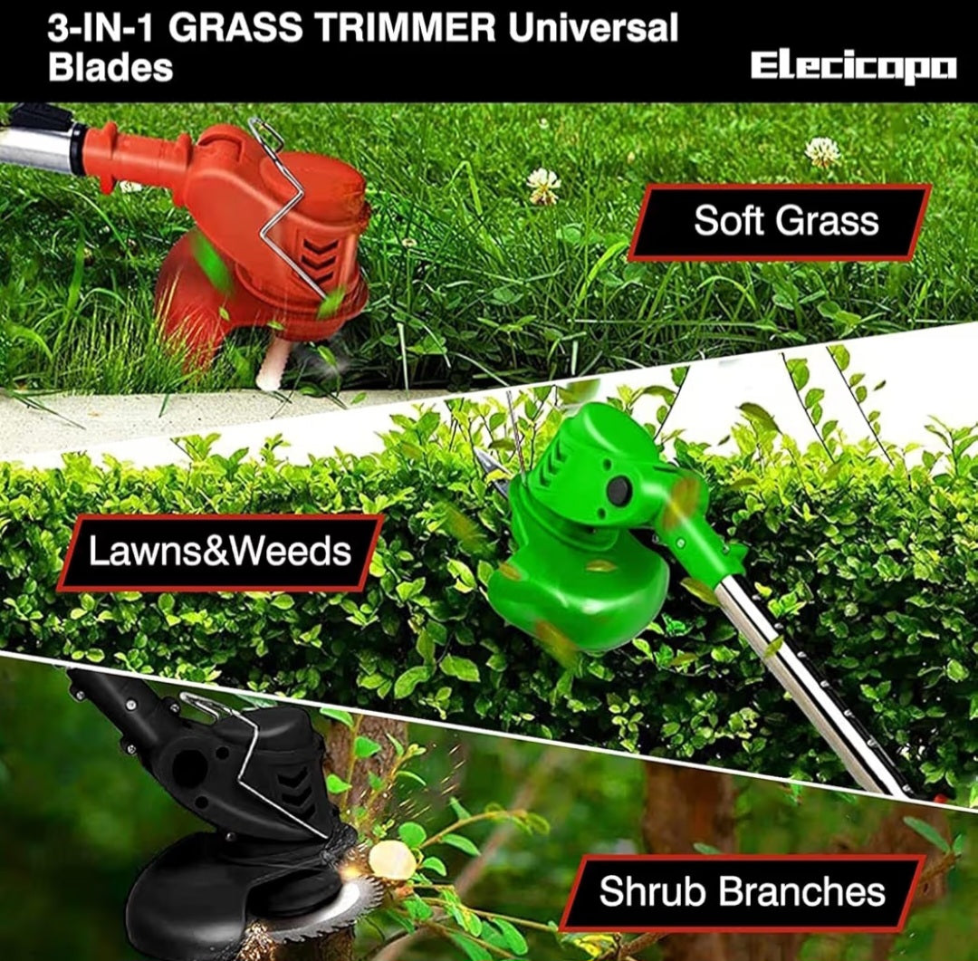 Electric Wireless Rechargeable Edge Cutter 24V - 25cm Cutting Width | 2-in-1 Mower & Trimmer | Adjustable Height | 3 Blade Types | Lightweight & Portable | Lawns & Gardens