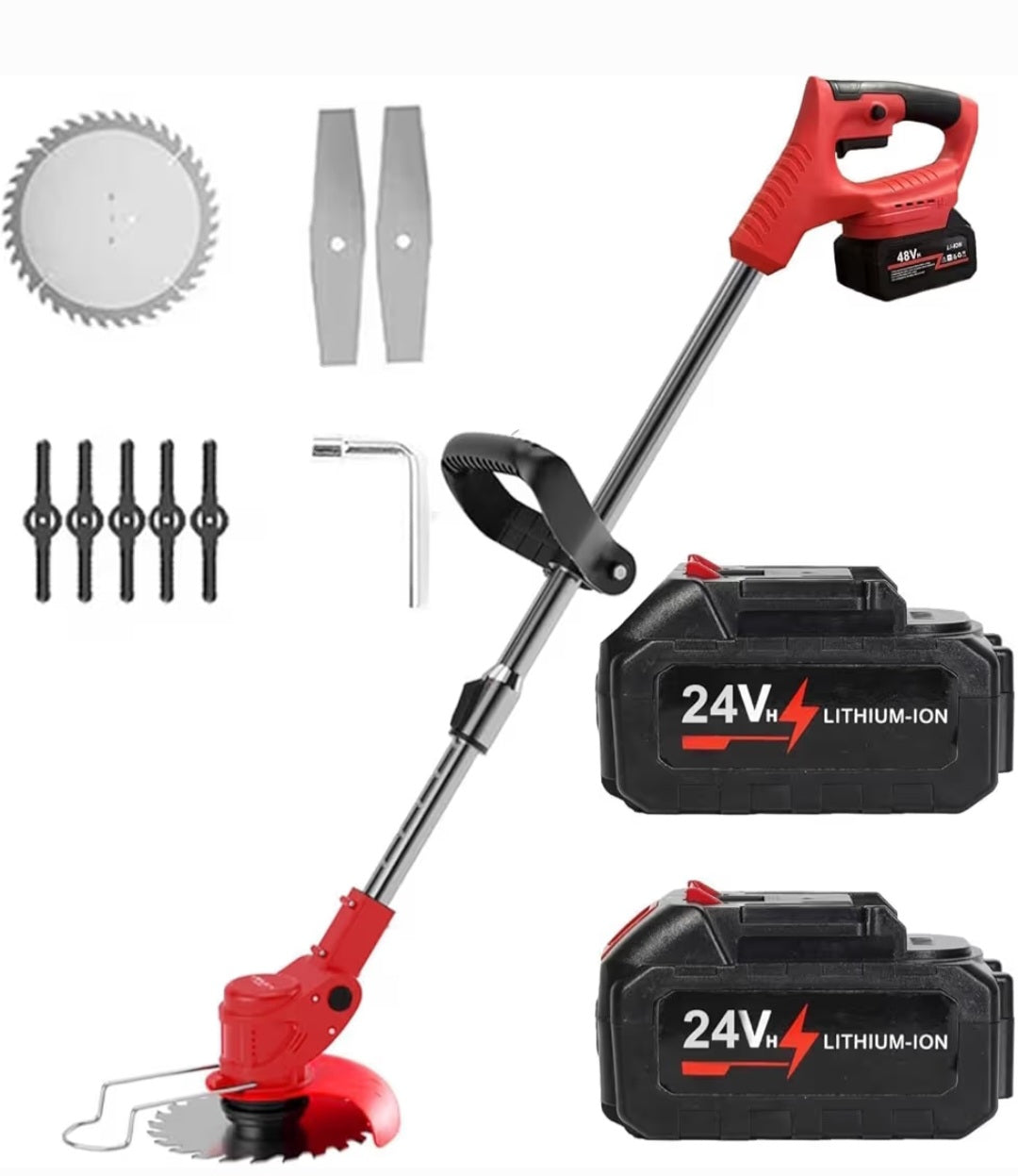 Electric Wireless Rechargeable Edge Cutter 24V - 25cm Cutting Width | 2-in-1 Mower & Trimmer | Adjustable Height | 3 Blade Types | Lightweight & Portable | Lawns & Gardens