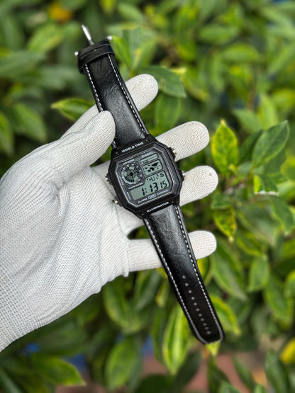 Casio World Time Digital Watch – Leather Strap Edition