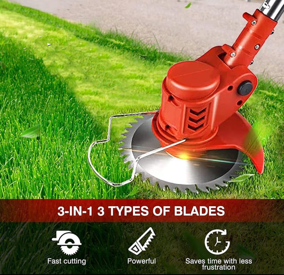Electric Wireless Rechargeable Edge Cutter 24V - 25cm Cutting Width | 2-in-1 Mower & Trimmer | Adjustable Height | 3 Blade Types | Lightweight & Portable | Lawns & Gardens