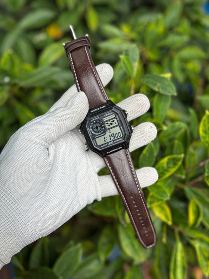 Casio World Time Digital Watch – Leather Strap Edition